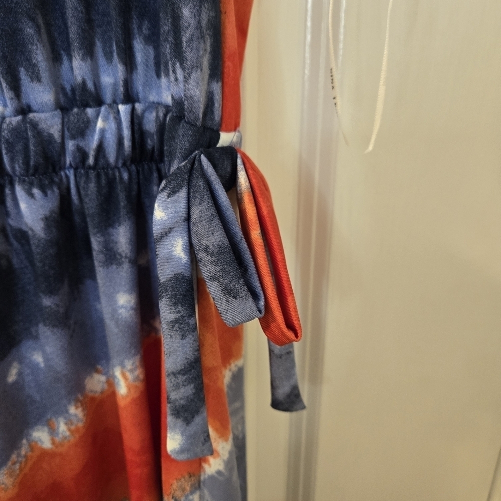 Nina Leonard Red And Blue Cinch Waist Sleeveless Maxi Dress Size 1X - Picture 5 of 15